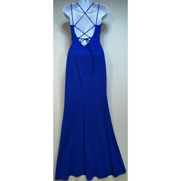 City Studio Women's Side Slit V Neck Maxi Dress Sleeveless Stretch Size 1 Blue - Picture 2 of 13